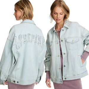 Victorias Secret Pink Denim Trucker Jacket Oversized Jean Light Wash Women's L
